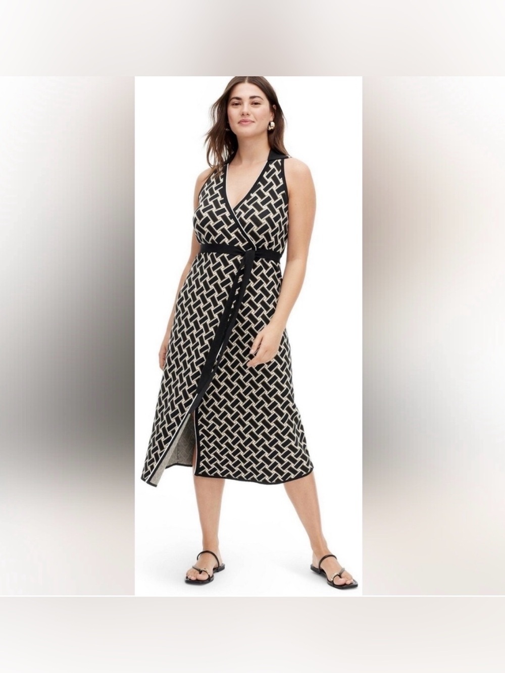 Diane von Furstenberg Geometric Wrap Dress in Black & Cream size S